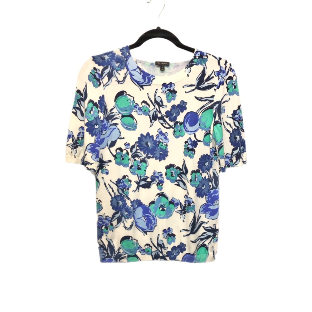 Talbots Top Women's Short Sleeve Floral Sweater Blouse Shirt Size‎ S